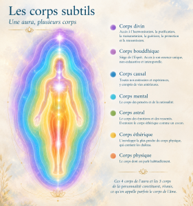 Les corps subtils Visuel des corps subtils qui définissent l'aura d'une personne.